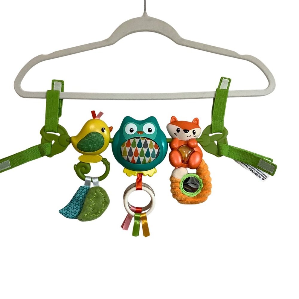 Infantino Adjustable Baby Toy Travel Bar Owl Bird Fox Characters Activity Center